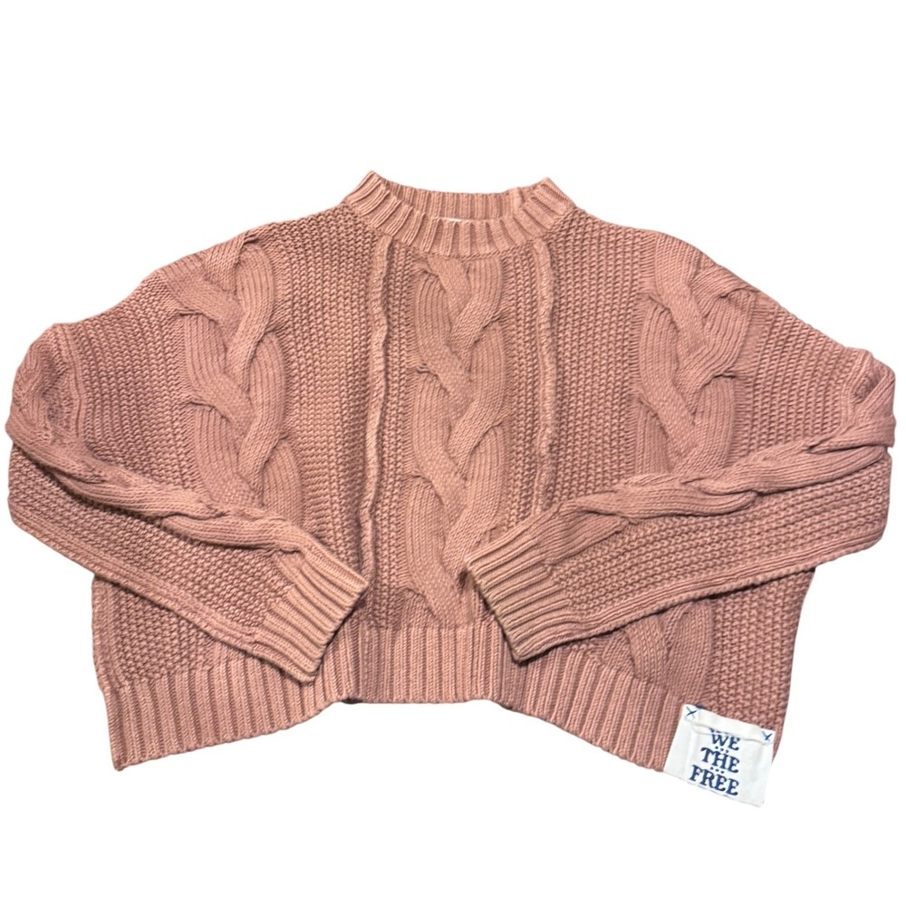 Free People We‎ The Free Cable Knit Sweater Misty Rose Boho Shabby Chic Crop XS